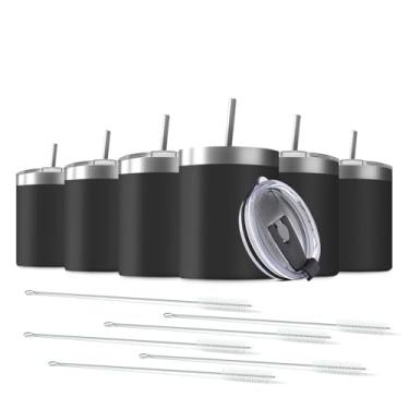 Imagem de Deitybless Pacote com 6 copos skinny de aço inoxidável de 350 ml com tampa à prova de respingos, copo térmico de parede dupla isolado a vácuo, garrafa fina de viagem inquebrável ao ar livre para