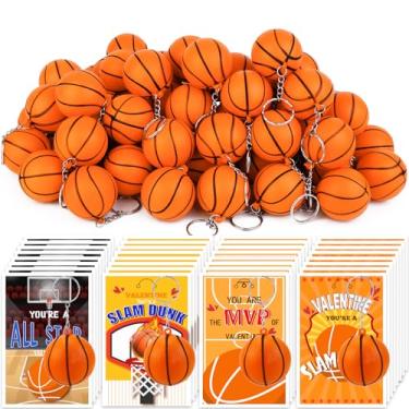 Imagem de JMUQ Pacote Com 60 Cartões-Presente Esportivos Para O Dia Dos Namorados Com Chaveiros De Basquete, Cartões Para O Dia Dos Namorados, Chaveiros Antiestresse Para Troca De Presentes Na Sala De Aula, P