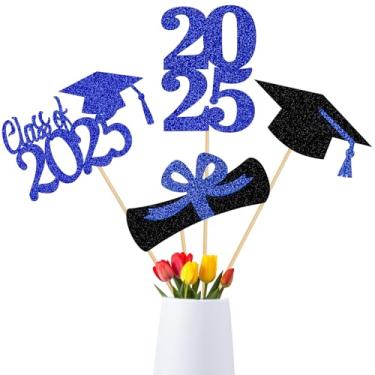 Imagem de Blue Graduation Party Centerpieces for Tables 2025 Blue Glitter Graduation Tables Centerpieces Sticks, Class of 2025 Table Toppers for Blue 2025 Graduation Table Decorations - 24 Pieces
