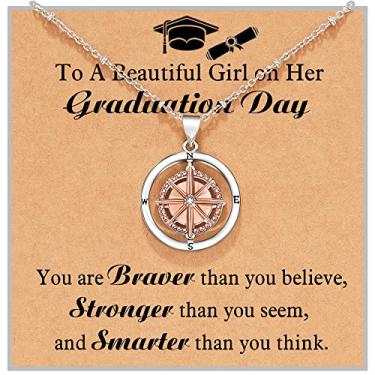 Imagem de Shonyin Colar de bússola rotativa para mulheres, meninas, formatura, aposentadoria, ir embora, sobriedade, presentes inspiradores para estudantes, neta, filha, melhores amigas, colega de trabalho e chefe, Aço inoxidável, Ágata