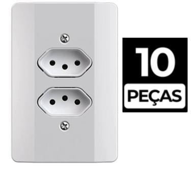 Imagem de Kit 10 Conjunto Tomada Dupla 10A Branco Mec-Tronic