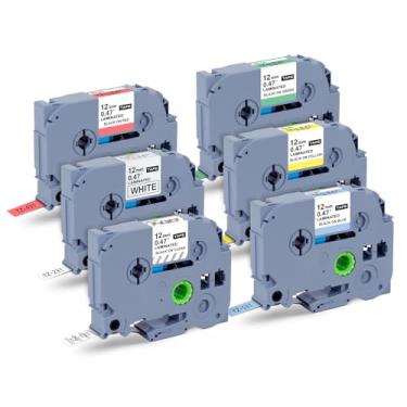 Imagem de BPXX Substituição para fitas de etiquetagem Brother, fita de etiqueta P-Touch, fita Tz 231 12 mm 0,47 fita colorida laminada, compatível com Brother PT-D210 D220 D410 D600 H110, pacote com 6
