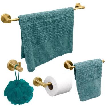 Imagem de Kit Banheiro Dourado Inox Escovado Acessorios Lavabo Luxo 4 Peças Conj