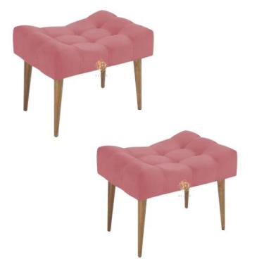 Imagem de Kit 2 Puff Requinte Retangular Pés Palito Pufe Puf - Vit Decor, Rosa