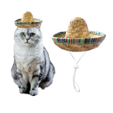 Imagem de AWOCAN Chapéu Sombrero Gato Chapéu Sombrero Animal de Estimação Cinco De Mayo Boné de Palha Mexicano Pet com Alça de Queixo Ajustável (Verde)
