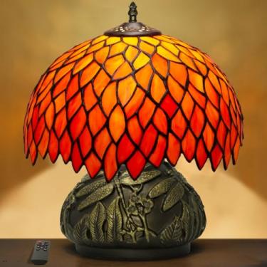 Imagem de JHuiLap Abajur Estilo Tiffany, Abajur De Vidro Colorido De 12 X 14 Polegadas Com Controle Remoto, Regulagem De Cores, Temperatura E Brilho, Abajur Estilo Cogumelo Tiffany Laranja Para Cabeceira