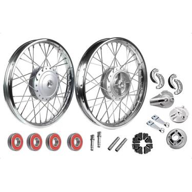 Imagem de Par Roda Raiada Titan Fan 150 04/13 + Rolamentos/Flange/Espelhos/Lonas/Bucha++