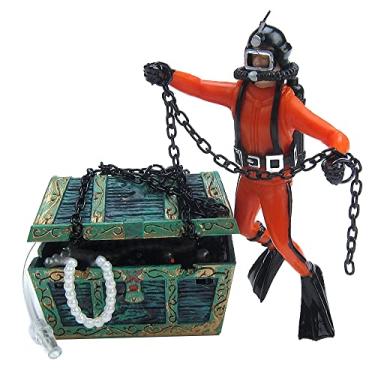 Imagem de Eyech Ornamento de aquário em ação viva criativo submarino tesouro mergulhador de peito borbulhador de ar aeração para decorações de aquário cor laranja