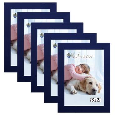 Imagem de Kit 5 Molduras Porta Retrato 15X21 Azul - Santamaria Molduras