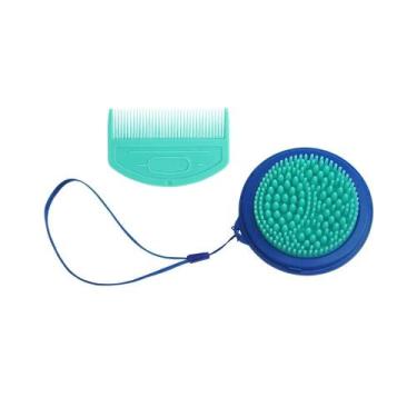 Imagem de Escova pet portátil 2 em 1 escova de banho e escova tira pelo Blue PP3