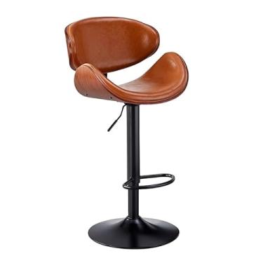 Imagem de Lzyjckh Bancos de bar, Cadeiras de bar giratórias modernas Bancos de bar ajustáveis ​​de couro PU Bancos de bar giratórios com apoio para os pés para cozinha doméstica,Brown