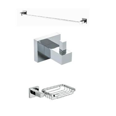 Imagem de Kit Premium Cromado para Banheiro: Toalheiro de 65cm, Cabide e Saboneteira, Conjunto Luxuoso de Acessórios para Banheiro com Acabamento Cromado Brilhante