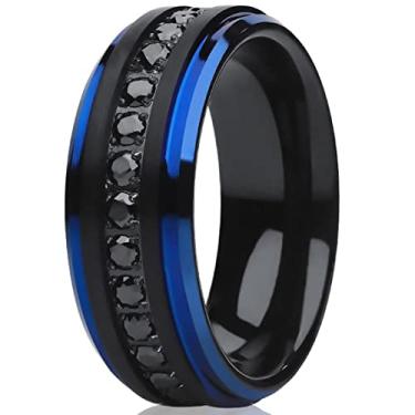 Imagem de Anel de casamento de carboneto de tungstênio preto - 8 mm de largura, pedras de zircônia cúbica, anel de aniversário e noivado masculino, 10.5, Metal, Olho de tigre
