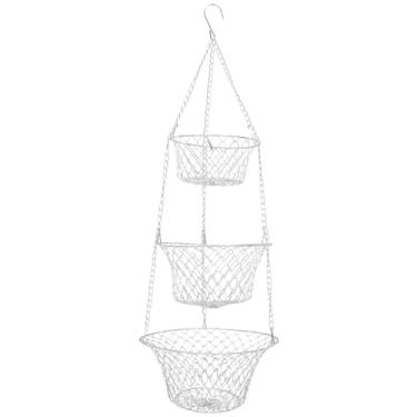 Imagem de Cesta de frutas Cesta de frutas para pendurar na parede, 3 camadas, cesta de armazenamento, cesta de arame, organizador de montagem na parede, prato de armazenamento preto, rede Tigela de cesta de fru