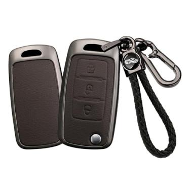 Imagem de HIBEYO Capa Smart Key Fob compatível com Dongfeng DFM Aeolus AX7 AX5 AX4 AX3 Glory 360 370 580 Cefiro MX6 Capa de couro e acessórios de liga com chaveiros de couro-B tipo marrom