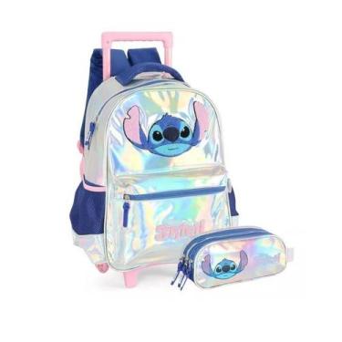 Imagem de Kit Mochila de Rodinhas + Estojo STITCH Holografica Luxcel