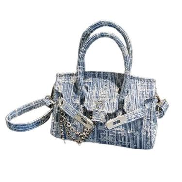 Imagem de GJHFCXSO Bolsa Tote Feminina Jeans Alça Superior Bolsa Jeans Casual Bolsa de Trabalho Bolsa de Ombro com Fecho Fivela,2