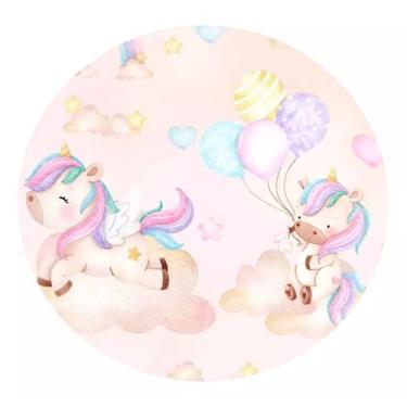 Imagem de Painel Redondo 50x50 Cm Unicórnio Em Tecido Sublimado C/Elástico Unico