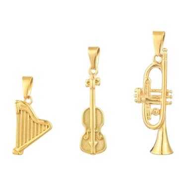 Imagem de KitBeads 3 peças, 3 estilos, pingentes de instrumento musical, trompete, violino, harpa, música, pingentes para pulseiras, joias, colares, brincos, artesanato, volume, Aço inoxidável, Sem Pedra
