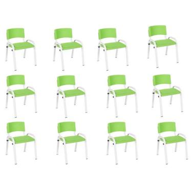 Imagem de Kit 12 Cadeiras Infantil Iso, Escola, Base Branca- Verde Claro - J A G