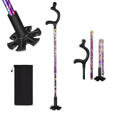 Imagem de YOKABOZE Bengalas Para Mulheres Para Estabilidade - Bengalas Para Idosos, Equilíbrio, Altura Ajustável, Antiderrapante, Leve, Alumínio, Dobrável, Bengala Para Viagem, Flor Roxa