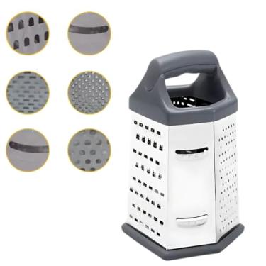 Imagem de Ralador Inox 6 Faces Cortador Fatiador Manual Multifuncional Descascador Profissional Antiderrapante Prateado Funcional Anatomico Grande Multiuso Vegetais Corte Fino Descascador