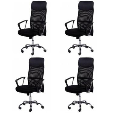 Imagem de Kit 4 Cadeiras Escritório Presidente com Relax Tela Mesh material sint
