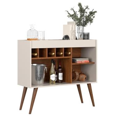 Imagem de Aparador Armário Bancada Sala de Estar Buffet Balcão Bar Adega Jantar Pés Palito Retrô Odin - Offwhite/Freijó