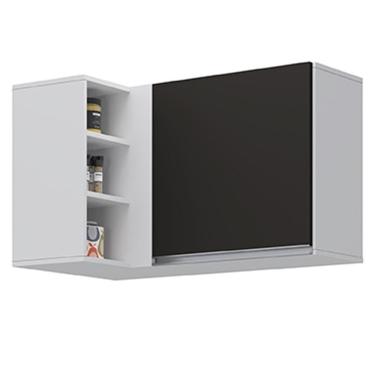 Imagem de Armário Aéreo De Canto Reto Com Nicho Adega Austin Branco-preto - Lumil