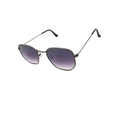 Imagem de Óculos de Sol Hexagonal Armação em Metal com Case Luxo Proteção UV400 Estilo Retrô Aviador Unissex Feminino Masculino - Cacife Brand (Grafite Degrade)