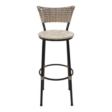 Imagem de Banqueta Alta Fixa Elegante com Encosto Junco Cappuccino Mesclado, Assento Confortável em Corino e Estrutura Preta Ideal para Cozinha Balcão ou Área Gourmet (AREIA)