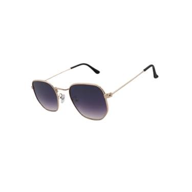 Imagem de Óculos de Sol Hexagonal Armação em Metal com Case Luxo Proteção UV400 Estilo Retrô Aviador Unissex Feminino Masculino - Cacife Brand (Rose Degrade)