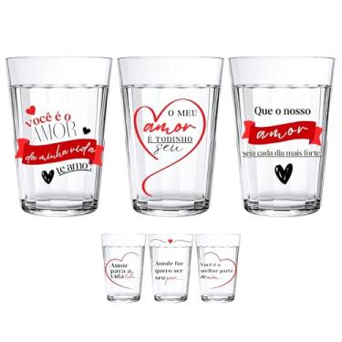 Imagem de Kit 3 Copos Americanos de Vidro Personalizados, 190ml, Tema Dia dos Namorados, Amor e Romance