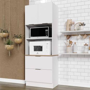 Imagem de Torre Quente 2 Portas 2 Gavetas 2 Nichos Para Forno E Microondas Com Rodapé Ipanema Branco