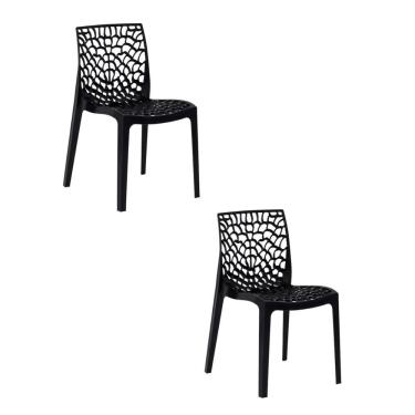 Imagem de Kit 2 Cadeiras Vazada Em Polipropileno Gruvyer Fratini Móveis Preto