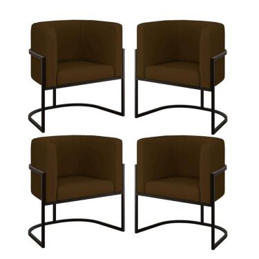 Imagem de Kit 04 Poltronas Lua Sala Decorativa Base Ferro Black Corino Marrom