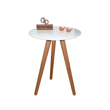 Imagem de Mesa De Canto Pés Palito Amadeirado Com Tampo Vidro 50cm Branco 50cm