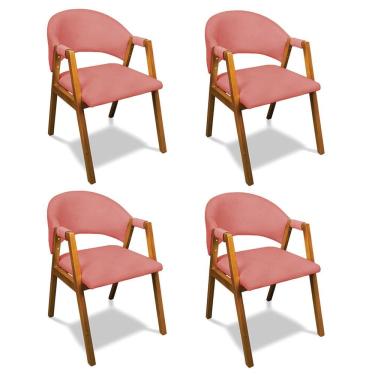 Imagem de Cadeira Sala De Jantar Em Madeira Kit 4 Yara Suede Rosê D03 - D'rossi