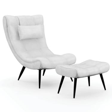 Imagem de Kit Poltrona E Puff Para Sala De Estar Com Almofada E Pés Palito Lord Sintético Branco - Ibiza