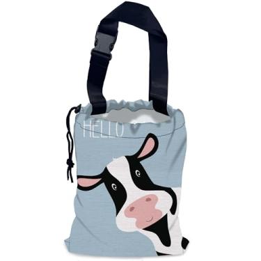 Imagem de NHNXHWIA Lindo saco de lixo de carro de vaca, impermeável, pequeno, para pendurar na parte de trás do assento, saco de lixo de carro com cordão para pendurar com fivela ajustável para acessórios de