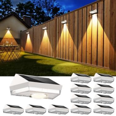 Imagem de Luzes solares de cerca, branco quente e branco frio e RGB 7 cores e modo de mudança de cor IP65 luzes solares à prova d'água para deck/pátio/quintal/parede/piscina/cerca/corrimão/degrau - concha