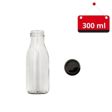 Imagem de 05 Un. Garrafa de vidro suco 300 ml com tampa - Importada, Preto