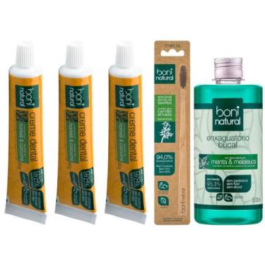 Imagem de kit 3 Pasta Hortela e Curcuma Escova Enxaguante Boni Natural