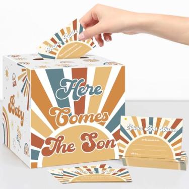 Imagem de chiazllta Here Comes the Son Caixa sorteio de fraldas com bilhetes de sorteio de fraldas para decoração de chá de bebê boêmio caixa de cartão de sol kit de jogos para meninos Welcome a Little Man