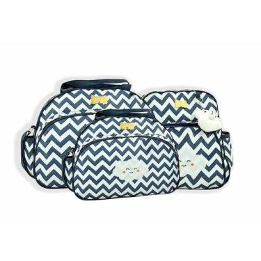 Imagem de Kit Bolsas Mochila Bebê Saída Maternidade Atacado Azul com Branco - Ma