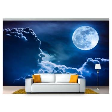 Imagem de Papel De Parede Lua Noite Nuvens Estrelas 3D Nsk81 - Você Decora