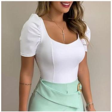 Imagem de body feminino poliéster manga curta bufante - propria