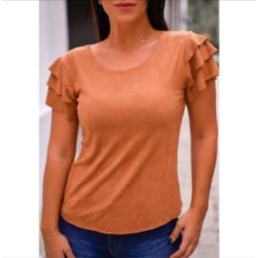 Imagem de Blusa feminina suede babado manga curta - filo modas, Verde, g