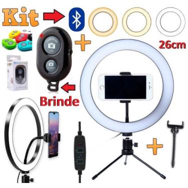 Imagem de Kit Ring Light Iluminador Luz Anel Led 26cm 10 Polegada Suporte Celula