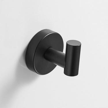 Imagem de Conjunto de banheiro preto e dourado - Suporte para toalhas de aço inoxidável - Kit de 5 peças, preto, gancho único